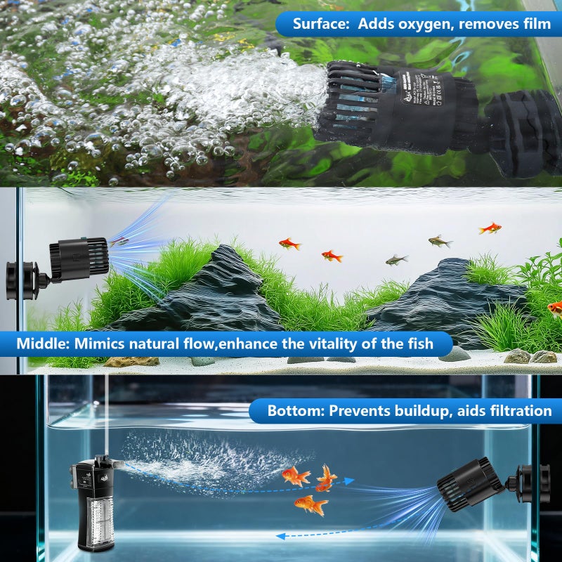 AQQA Aquarium Wave Maker with Magnetic Base 1200GPH Fish Tank Wavemaker Submersible Circulation Pump Powerhead 360Â°Rotatable Quiet Operation for Freshwater 20-75 Gallon Tank (5W) - Image 4