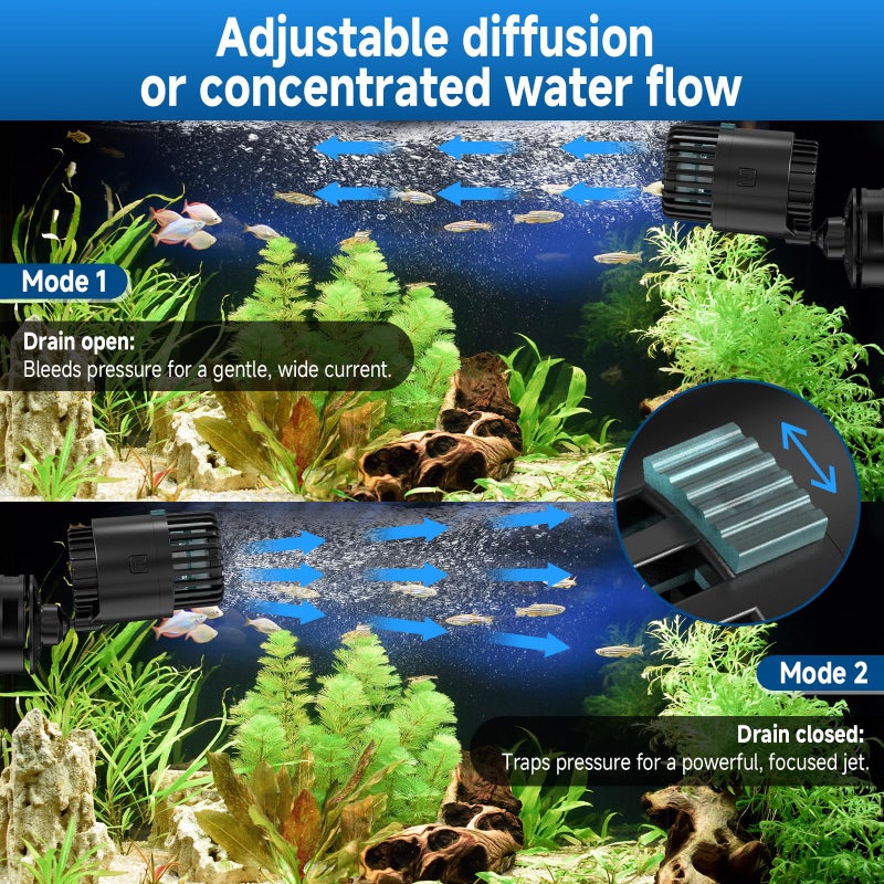 AQQA Aquarium Wave Maker with Magnetic Base 1200GPH Fish Tank Wavemaker Submersible Circulation Pump Powerhead 360Â°Rotatable Quiet Operation for Freshwater 20-75 Gallon Tank (5W) - Image 3