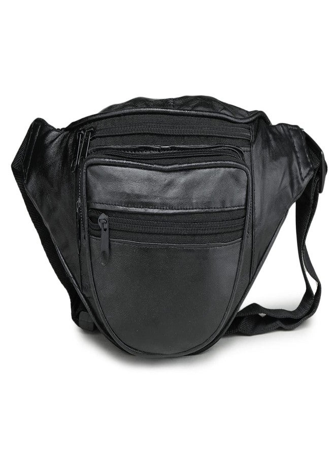 K London Stylish Real Leather Black Waist Bag Elegant Style Travel Pouch Passport Holder with Adjustable Strap(1240_Black) - Image 1