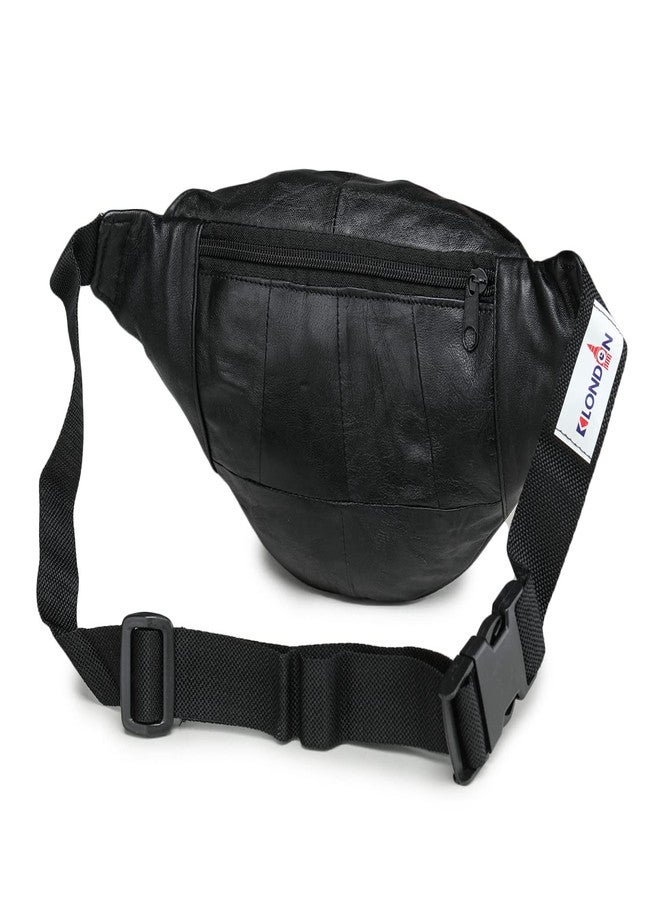K London Stylish Real Leather Black Waist Bag Elegant Style Travel Pouch Passport Holder with Adjustable Strap(1240_Black) - Image 3