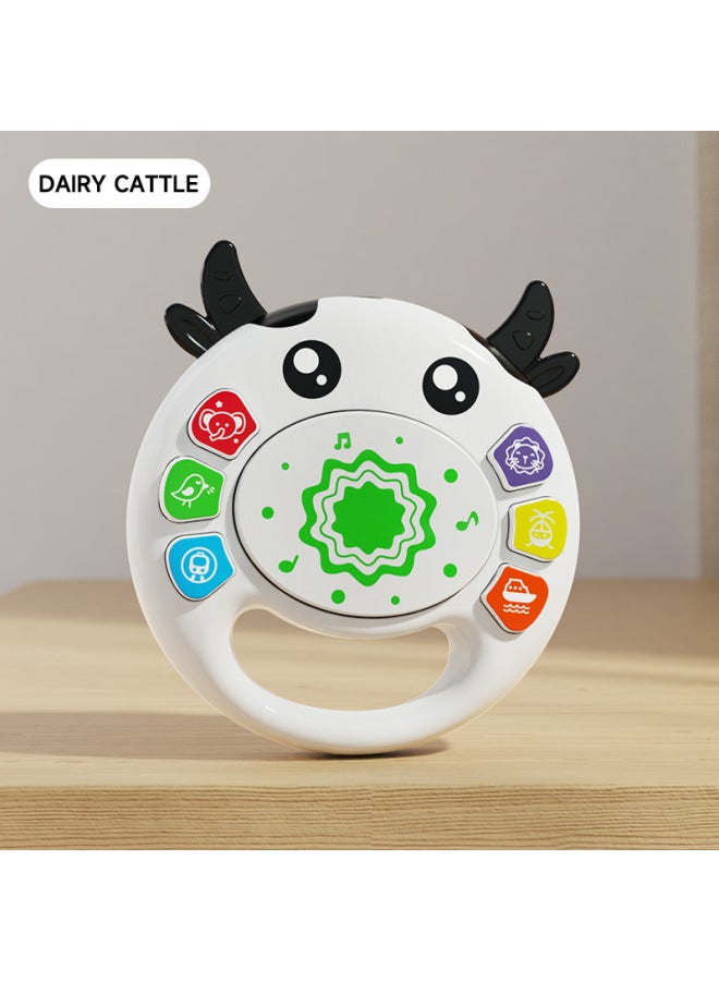 Baby Bottle Pumping Music Baby Press Early Education Toys Can Bite Music Hand Rattle Hand Drum Wholesale-Color:Cartoon White Cow Hand Drum - Image 1