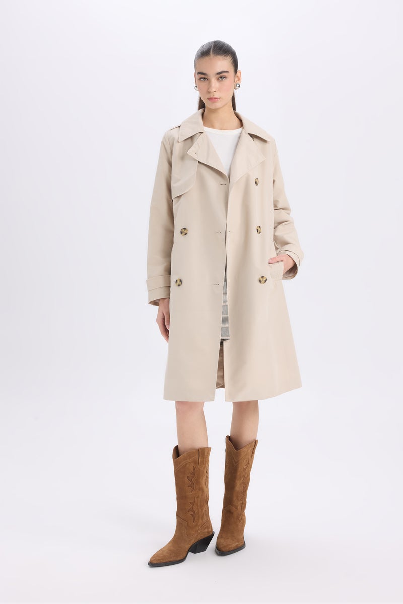 DeFacto Woman Buttoned Belted Waterproof Trench Coat  - Image 4