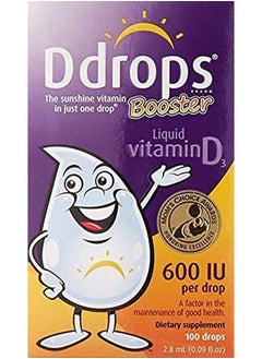 Ddrops Ddrops, Booster, Liquid Vitamin D3, 600 IU, 2 Pack (0.09 fl oz (2.8 ml)) Ddrops Booster is a Liquid Vitamin D 