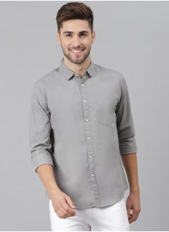 Dennis Lingo Men's Slim Fit Slate Grey Casual Cotton Spread Shirt  - Image 1
