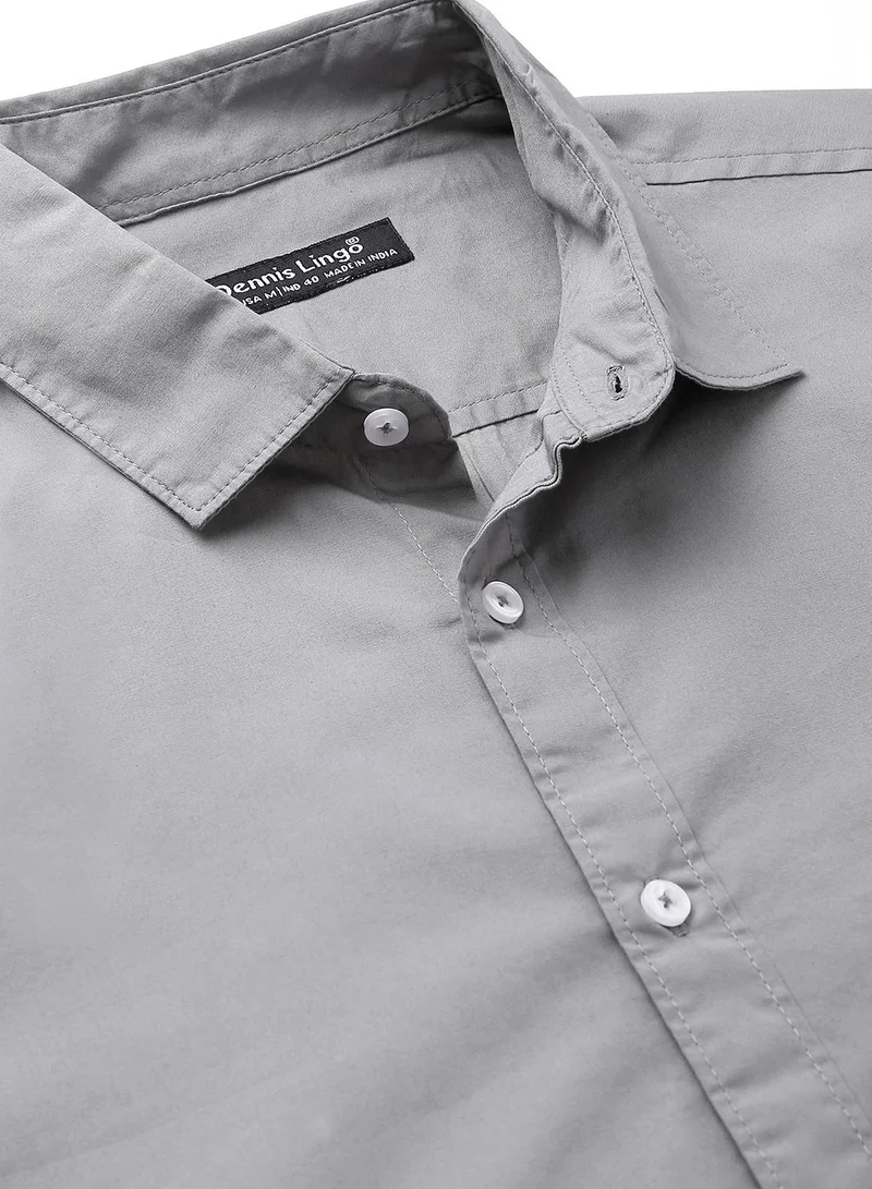 Dennis Lingo Men's Slim Fit Slate Grey Casual Cotton Spread Shirt