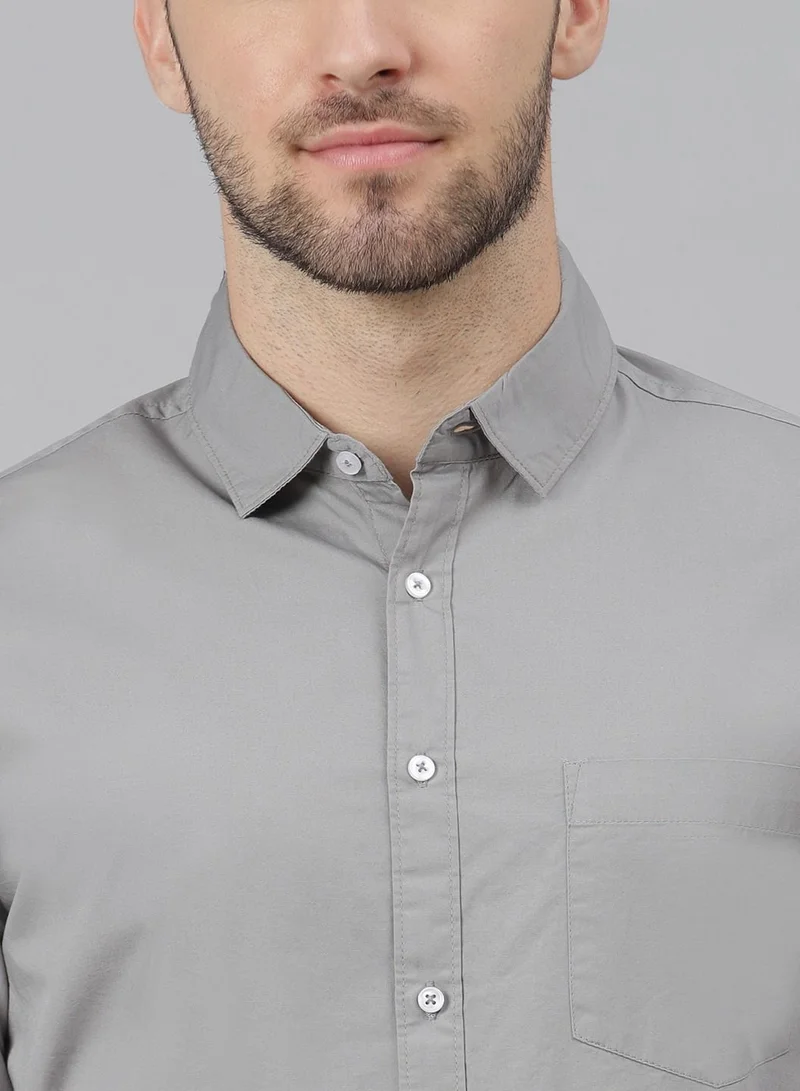 Dennis Lingo Men's Slim Fit Slate Grey Casual Cotton Spread Shirt