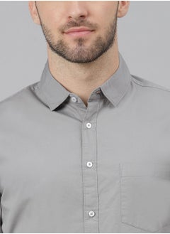 Dennis Lingo Men's Slim Fit Slate Grey Casual Cotton Spread Shirt  - Image 3