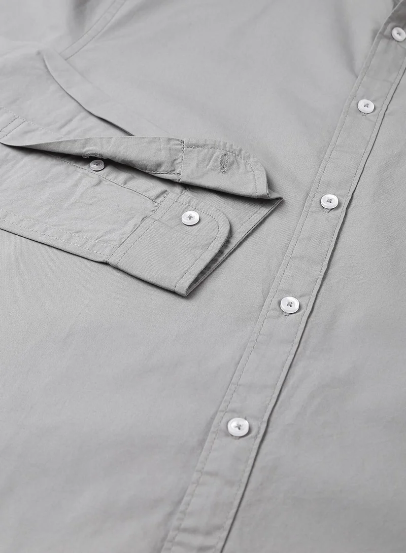 Dennis Lingo Men's Slim Fit Slate Grey Casual Cotton Spread Shirt