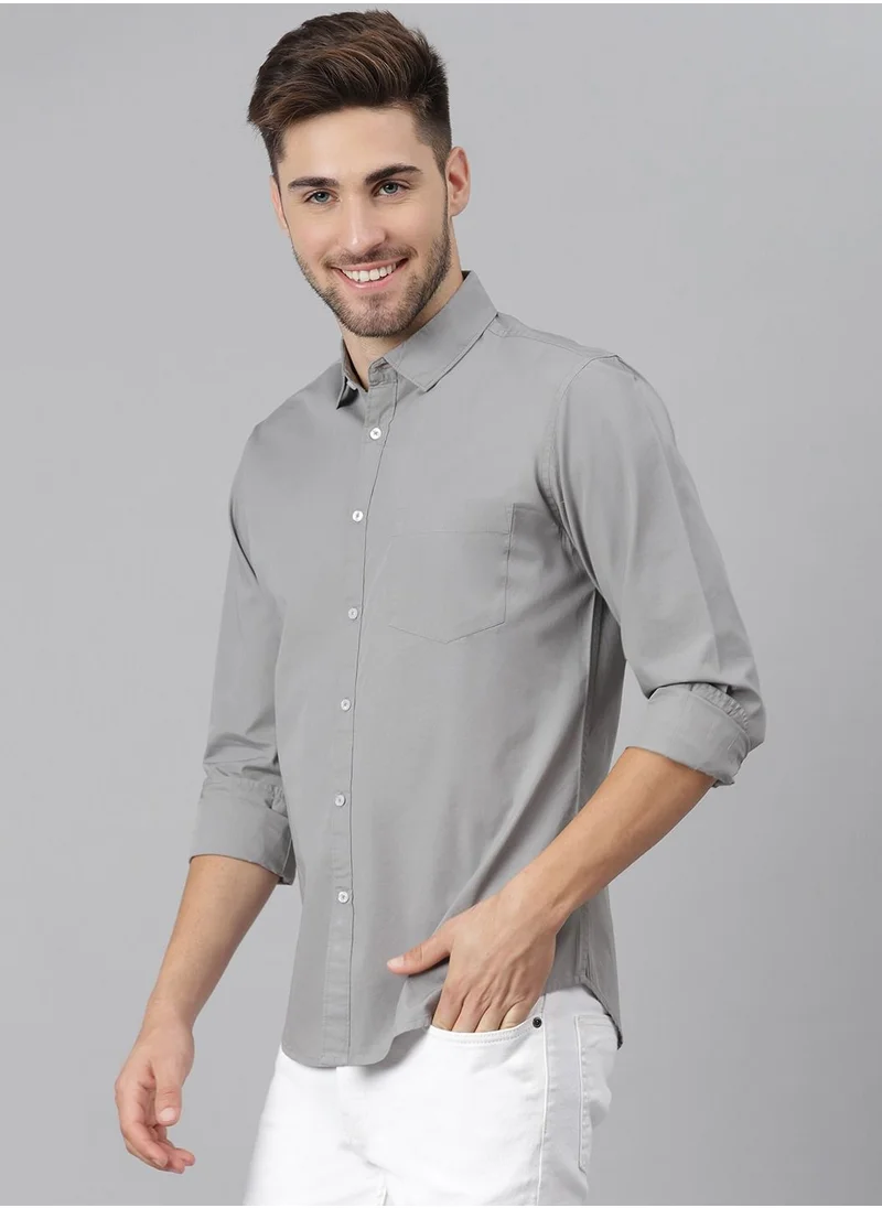 Dennis Lingo Men's Slim Fit Slate Grey Casual Cotton Spread Shirt