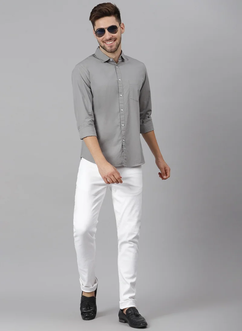 Dennis Lingo Men's Slim Fit Slate Grey Casual Cotton Spread Shirt