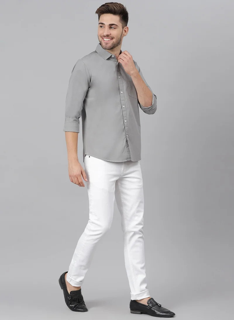 Dennis Lingo Men's Slim Fit Slate Grey Casual Cotton Spread Shirt