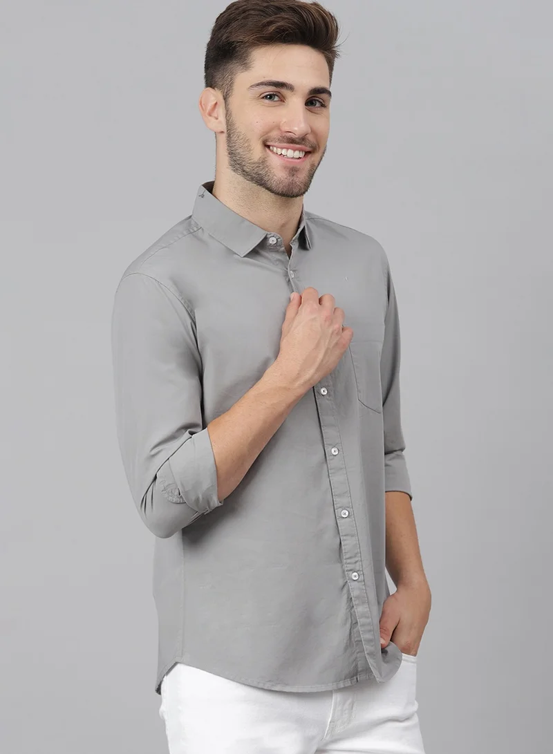 Dennis Lingo Men's Slim Fit Slate Grey Casual Cotton Spread Shirt