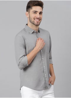 Dennis Lingo Men's Slim Fit Slate Grey Casual Cotton Spread Shirt  - Image 5