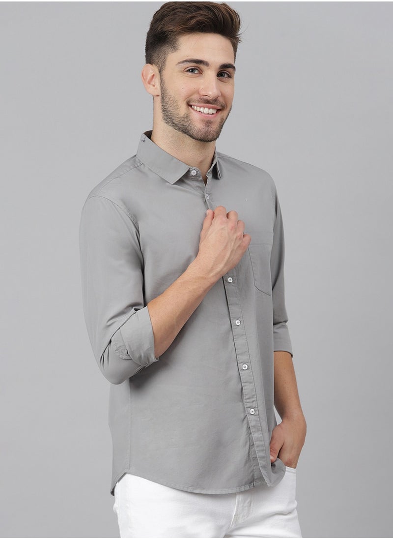 Dennis Lingo Men's Slim Fit Slate Grey Casual Cotton Spread Shirt  - Image 5