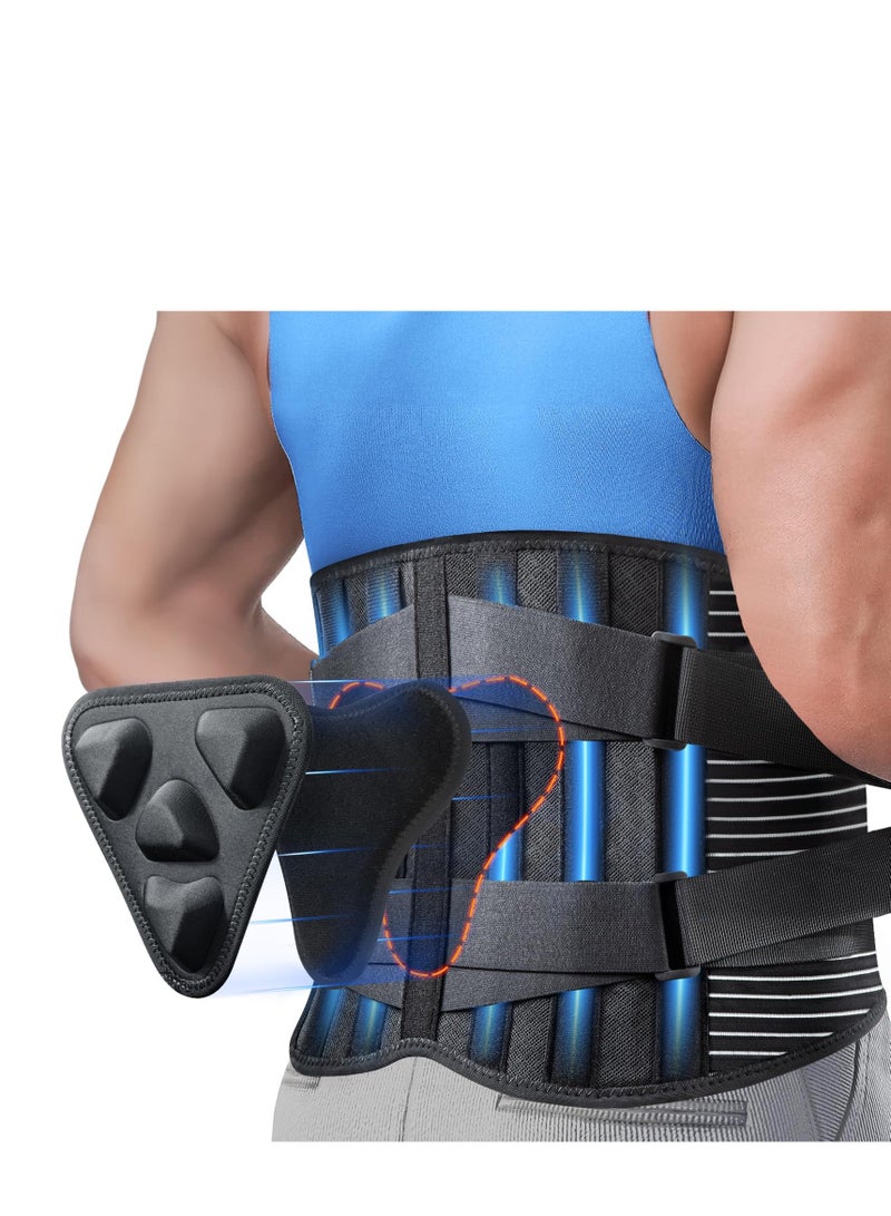 دعامة ظهر لتخفيف آلام أسفل الظهر مع وسادة قطنية ثلاثية الأبعاد، 6 أحزمة دعم للظهر مع أحزمة قابلة للاستبدال للرجال/النساء، نسيج شبكي ناعم وجيد التهوية لدعم قطني للقرص المنفتق (مقاس كبير، خصر 3-3.5 قدم، 75-115 سم) - Image 1