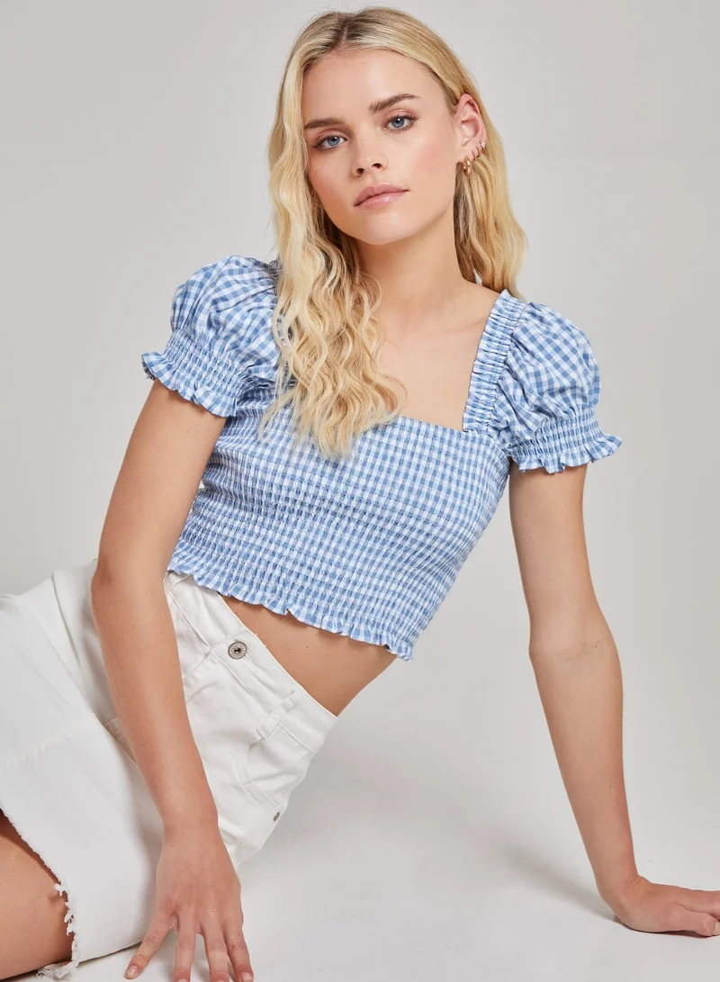 Pink Vanilla  Cropped Ruched Check Top for Women | Best Price UAE