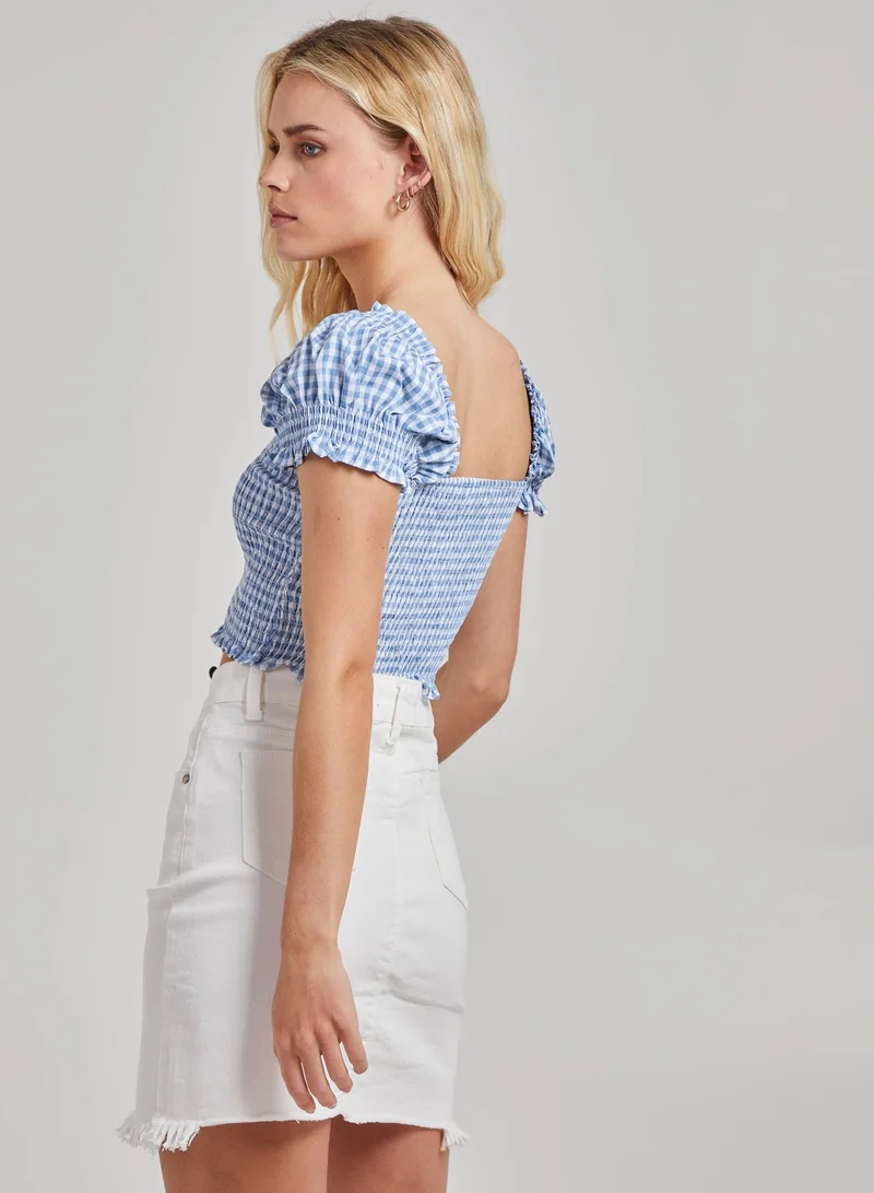 Pink Vanilla Cropped Ruched Check Top