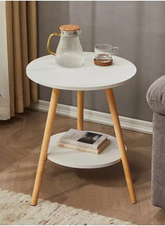 Generic 2-Tier Side Table Round Bedside Table White Nightstand Modern End Table Coffee End Table for Living Room, Bedroom Easy Assembly  - Image 1