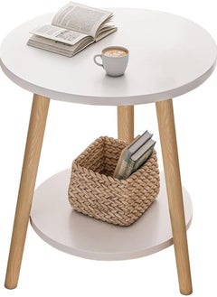 Generic 2-Tier Side Table Round Bedside Table White Nightstand Modern End Table Coffee End Table for Living Room, Bedroom Easy Assembly  - Image 2