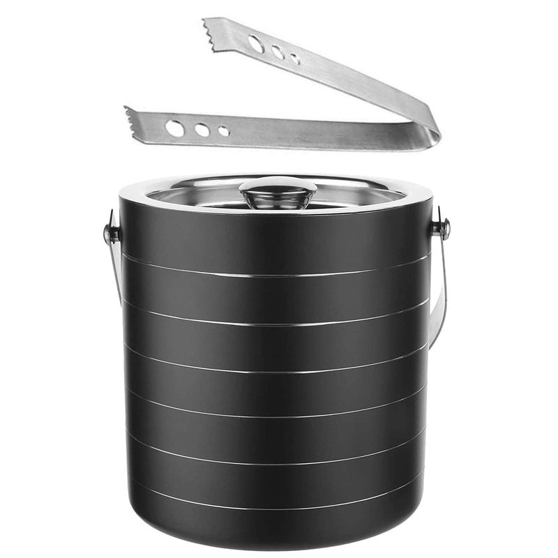 Saaikee Stainless Steel Insulated Ice Bucket and Tong with Handle Lid Cap Set for Bar and Home Black Capacity1750 ML - Image 2