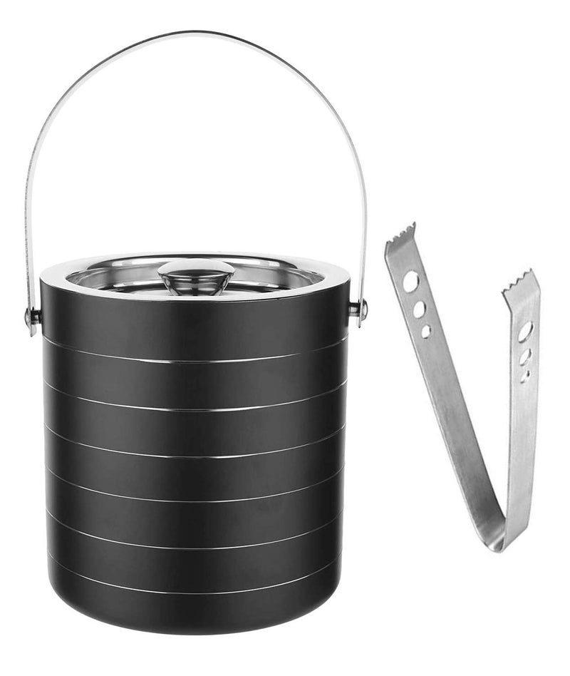Saaikee Stainless Steel Insulated Ice Bucket and Tong with Handle Lid Cap Set for Bar and Home Black Capacity1750 ML - Image 3