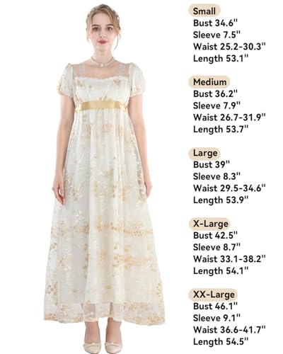 FCCAM FCCAM FCCAM Regency Dresses for Women Puffy Sleeves Victorian Dress Costume Empire Waist Regency Ball Gown Light Yellow XL - Image 5
