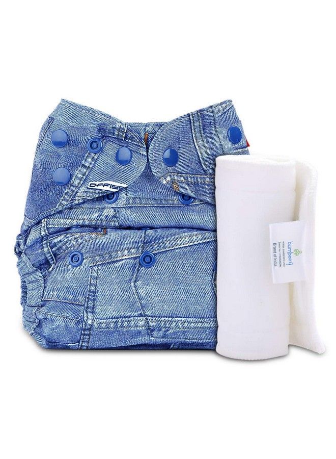 Bumberry Cloth Diaper Cover With 1 Wet Free Insert Perfect For Babies Between 6 36 Months 7 To 15 Kgs Jeans (Adjustable Washable & Reusable Snap Fit Diaper Cover With 1 Soaker) - Image 1