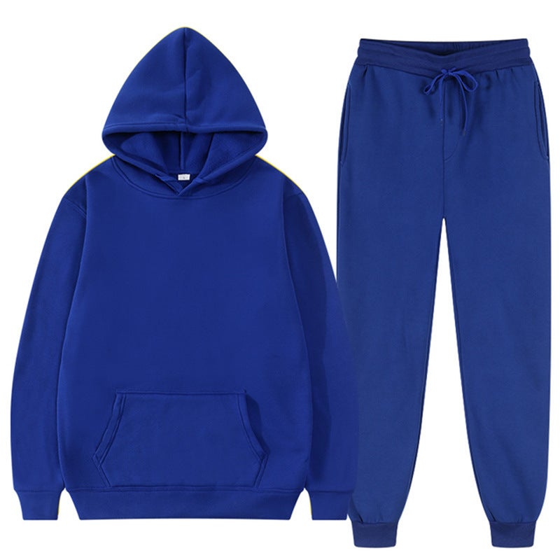 2023 spring and autumn cross-border mens and womens casual European size blank solid color suit fleece loose sweater sweatpants two-piece set batch Blue 