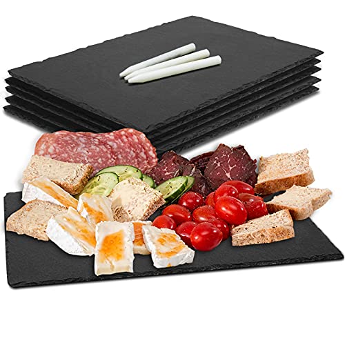 MAPRIAL Slate Cheese Boards 6 Pack 88 x 6 Mini Slate Plates Black Charcuterie Boards Serving Tray Stone Plate Display Chalkboard with Soapstone Chalks for Halloween Christmas Party Gifts