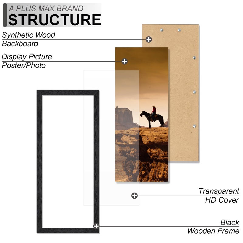 A PLUS MAX 12x24 Picture Frame, Black Engineered Wood Frame for 12 x 24 Inch Picture Poster Photo, Light Weight 12 by 24 Frame with Wood-grain for Wall - 1 Pack/Black/12 x24 - Image 3