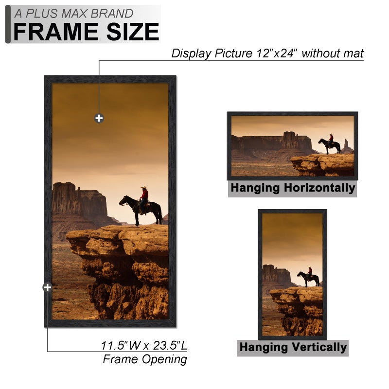 A PLUS MAX 12x24 Picture Frame, Black Engineered Wood Frame for 12 x 24 Inch Picture Poster Photo, Light Weight 12 by 24 Frame with Wood-grain for Wall - 1 Pack/Black/12 x24 - Image 4