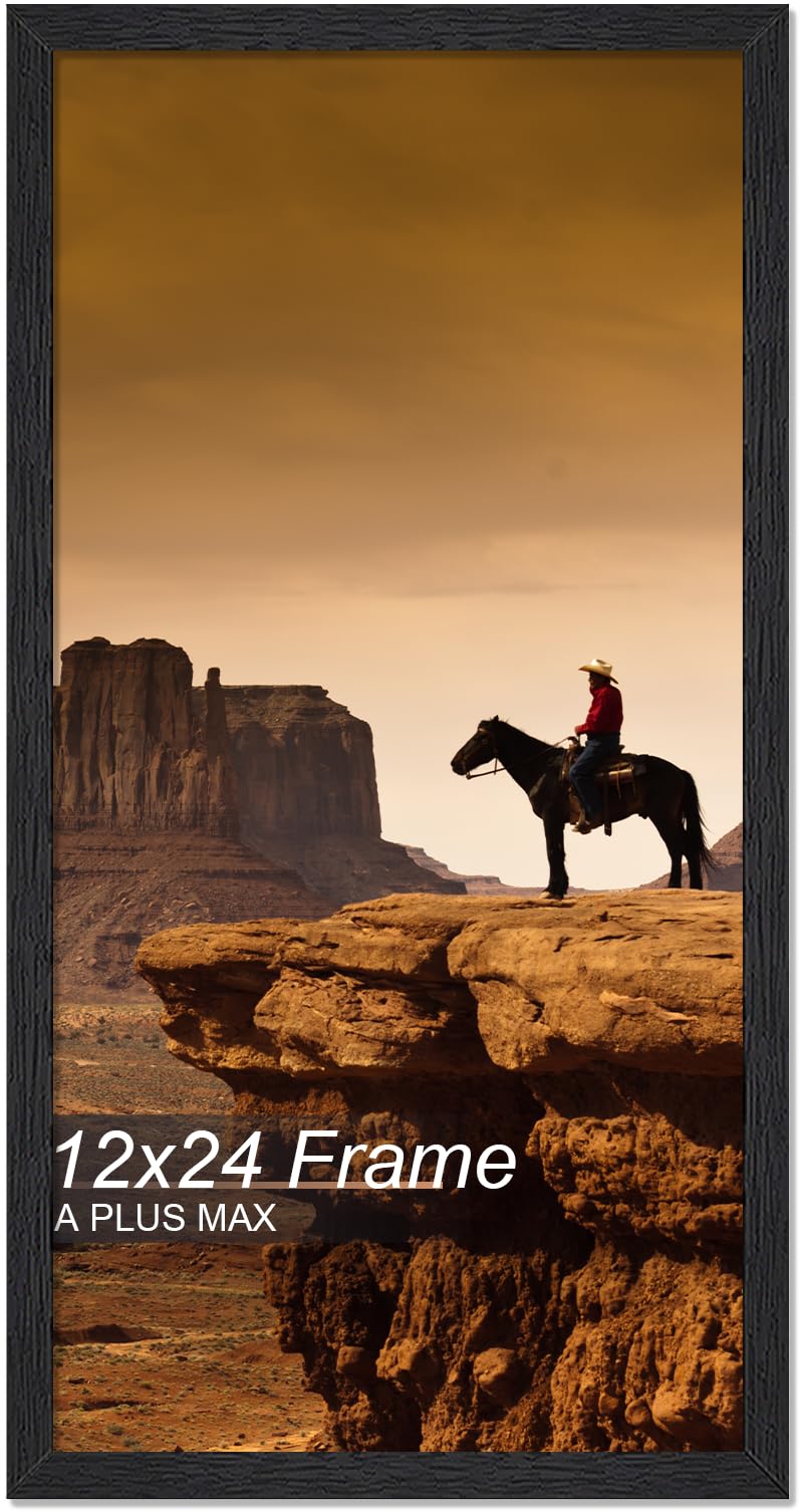 A PLUS MAX 12x24 Picture Frame, Black Engineered Wood Frame for 12 x 24 Inch Picture Poster Photo, Light Weight 12 by 24 Frame with Wood-grain for Wall - 1 Pack/Black/12 x24 - Image 1