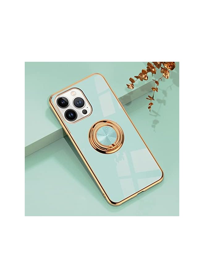 YoYoTech Luxury Silicone TPU Shockproof Ring Holder Kickstand Silm Plated Phone Case Cover for Samsung Galaxy S21 (Black) - Image 1