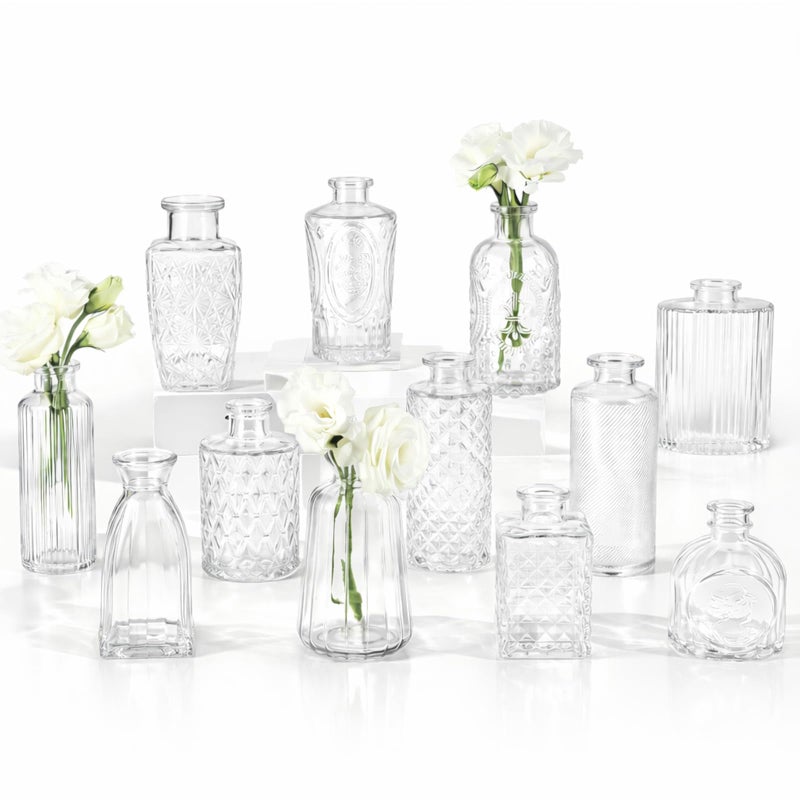 RUCKAE Small Clear Bud Vases Bulk 12 Pack Mini Flower Glass Vases for Centerpiece Table Wedding Decorations Home Decor Party - Image 1