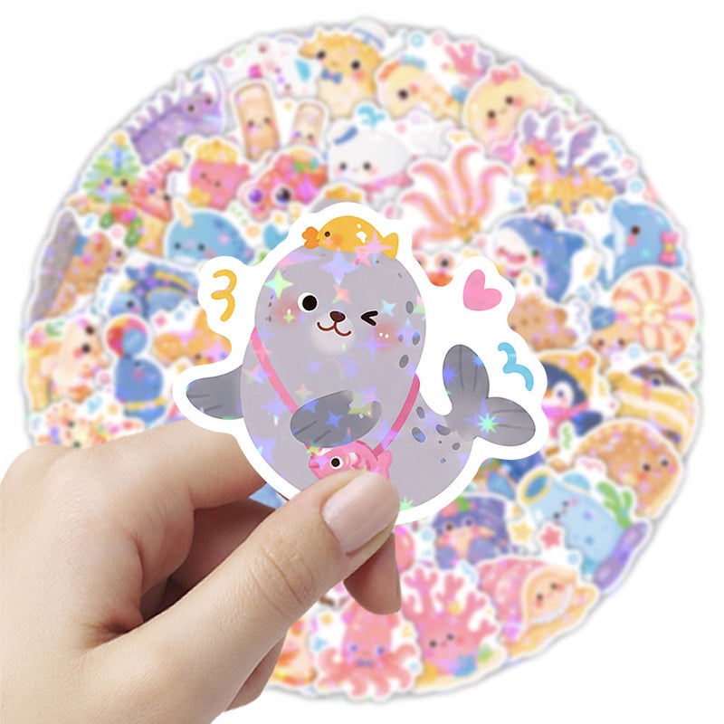 50pcs Ocean Animal Stickers - Cute Dolphin & Jellyfish DIY Waterproof Decals - Image 2