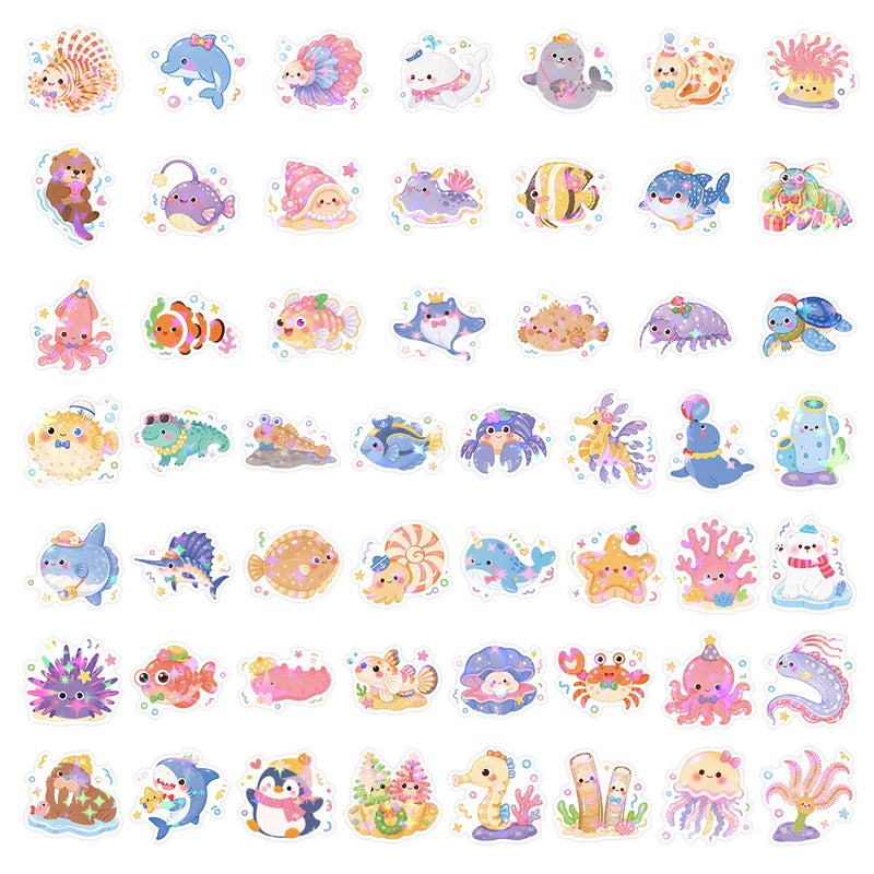 50pcs Ocean Animal Stickers - Cute Dolphin & Jellyfish DIY Waterproof Decals - Image 5