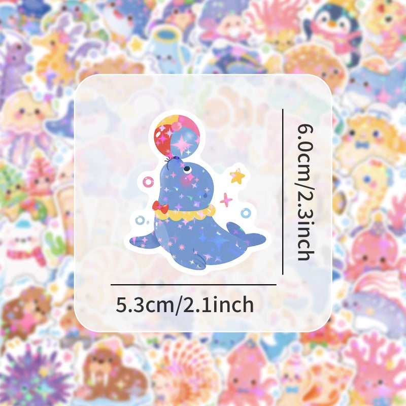 50pcs Ocean Animal Stickers - Cute Dolphin & Jellyfish DIY Waterproof Decals - Image 3