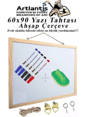 Wall Mounted White Writing Board 60X90 cm 1 Piece Blackboard Pen and Eraser Laminate Writing Board Wooden Frame Hanging School Office Desk