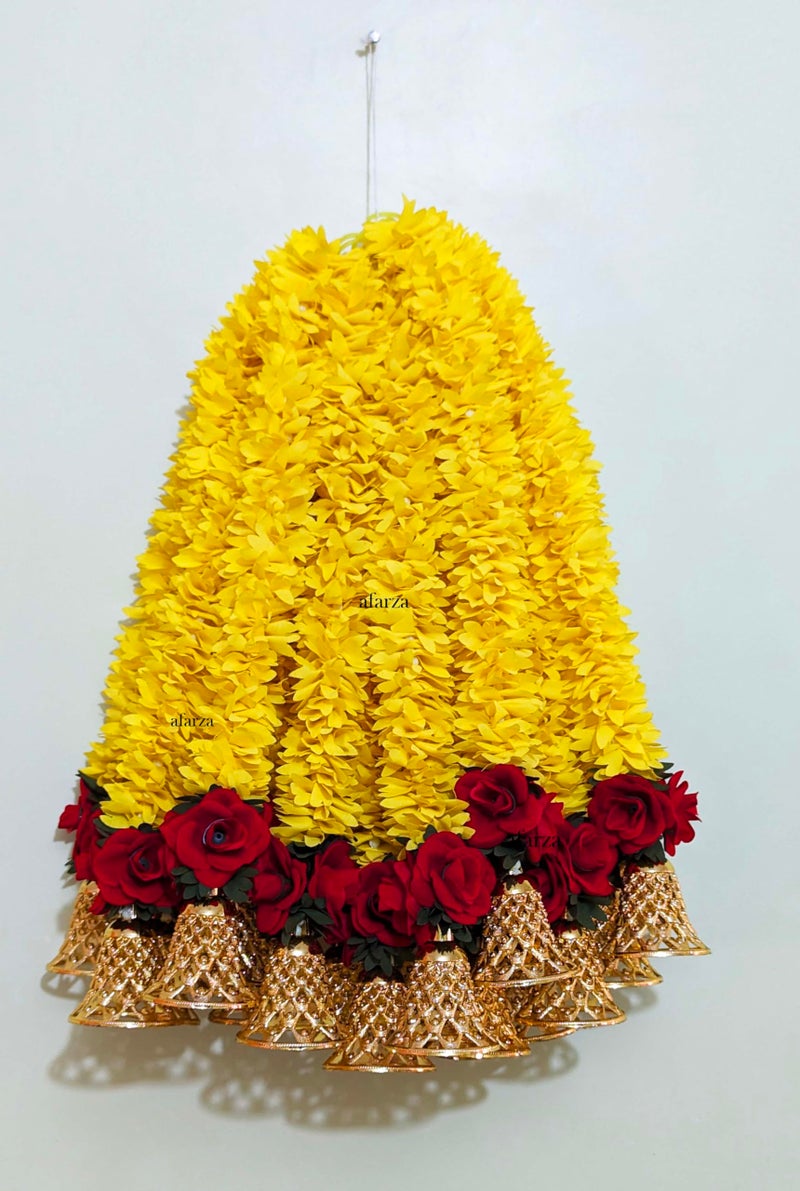 afarza Artificial Flower Garland Toran Red Rose Bell Wall Hanging for Door Entrance Home Decoration Backdrop Pooja Gift 18 Inch 6 Pieces - Image 2