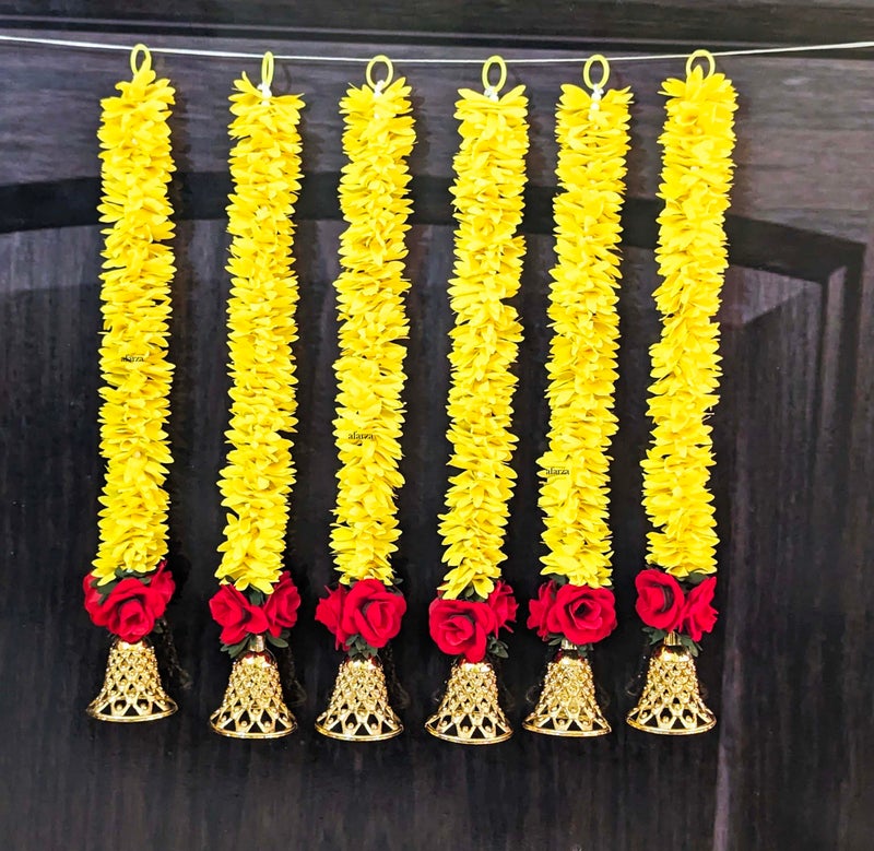 afarza Artificial Flower Garland Toran Red Rose Bell Wall Hanging for Door Entrance Home Decoration Backdrop Pooja Gift 18 Inch 6 Pieces - Image 1