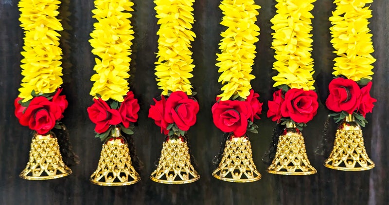 afarza Artificial Flower Garland Toran Red Rose Bell Wall Hanging for Door Entrance Home Decoration Backdrop Pooja Gift 18 Inch 6 Pieces - Image 4