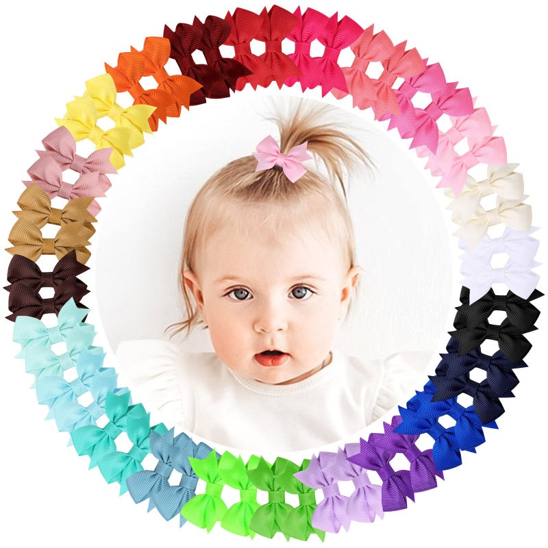 Oaoleer 48PCS OAOLEER Fully Lined Hair Clips and Bows for Baby Girls, Infants & Toddlers - Tiny Alligator Clips in 24 Color Pairs (Style D-48pcs) - Image 1