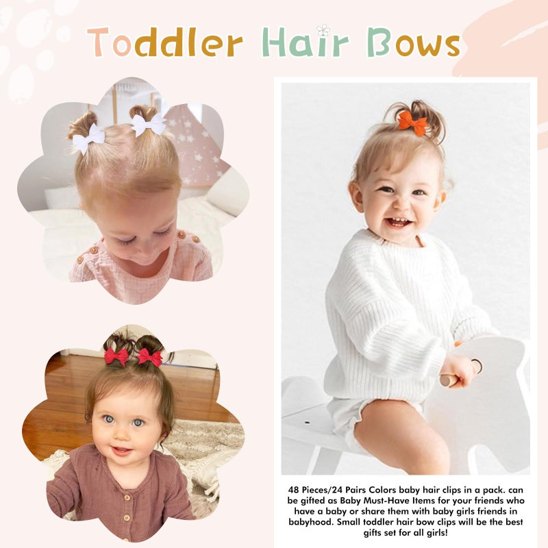 Oaoleer 48PCS OAOLEER Fully Lined Hair Clips and Bows for Baby Girls, Infants & Toddlers - Tiny Alligator Clips in 24 Color Pairs (Style D-48pcs) - Image 4