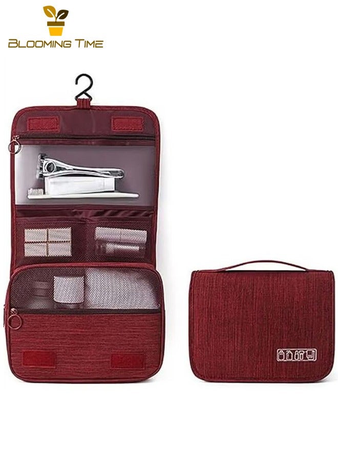BLOOMING TIME Practical and simple business travel waterproof toiletry bag travel storage bag portable dustproof storage bag hanging makeup A bag-wine red - Image 1
