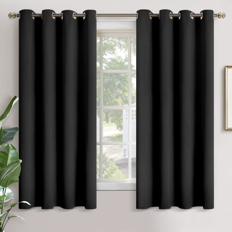 YoungsTex Blackout Curtains for Bedroom  Thermal Insulated with Grommet Top Room Darkening Noise Reducing Curtains for Living Room 2 Panels 52 x 63 Inch Black
