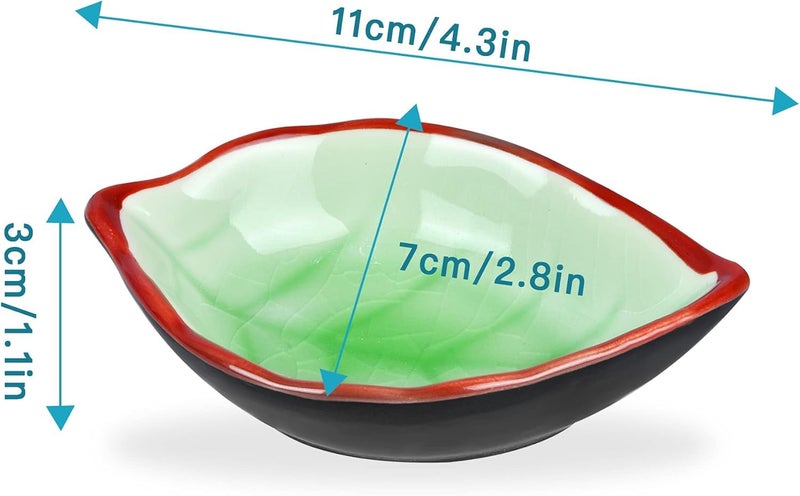P Plus Fire Snack Plate Leaf Shaped Dip Dish Ceramic Snack Dish Holds Nachos Chips Hot Corn Dogs Ice Cream and More Snack Tray Mini Bowl with Soy Sauce Random Color Pack of 4 - Image 2
