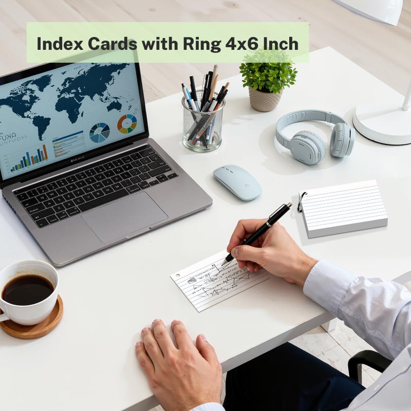 Nichela 160 Pcs Index Cards with Ring 4 x 6 Inch White Heavyweight Ruled Flash Cards, Flashcards with Ring for School & Office Supplies and Home Organization, Durable Study To Do List Lined Note Cards - Image 3