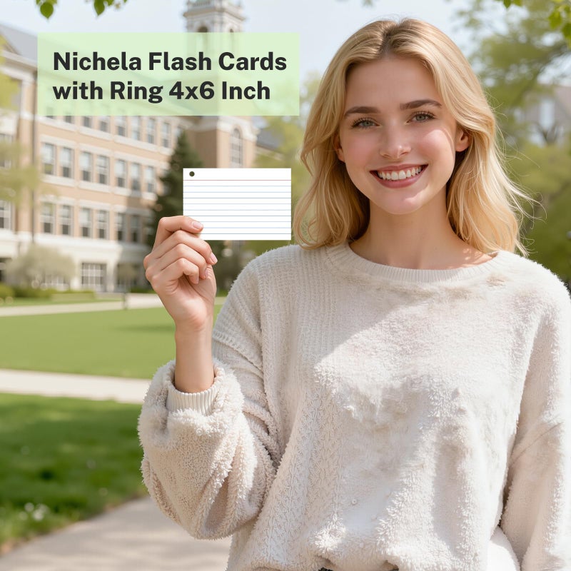Nichela 160 Pcs Index Cards with Ring 4 x 6 Inch White Heavyweight Ruled Flash Cards, Flashcards with Ring for School & Office Supplies and Home Organization, Durable Study To Do List Lined Note Cards - Image 5