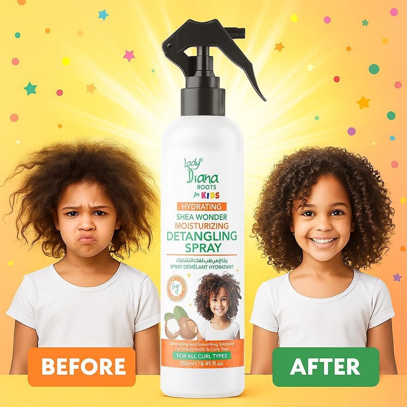 Lady Diana Roots Kids Shea Wonder Moisturizing Detangling Spray 250ML - Gentle Leave-In Conditioner for Smooth, Soft, and Manageable Hair - Image 2