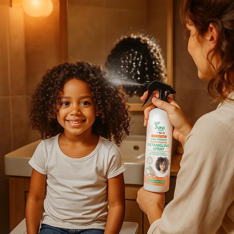 Lady Diana Roots Kids Shea Wonder Moisturizing Detangling Spray 250ML - Gentle Leave-In Conditioner for Smooth, Soft, and Manageable Hair - Image 3